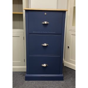 Edmunds 3 Drawer filing cabinet stiffkey blue with pine lined drawers. Edmunds Clarke Furniture. Fast Delivery!