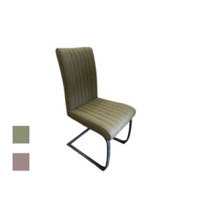 Mia Dining chair. Luxury fabric with metal L shape black legs