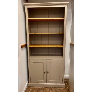 Edmunds 2 Door Library Bookcase painted Morston Quay with Silver ring knobs and pine shelves