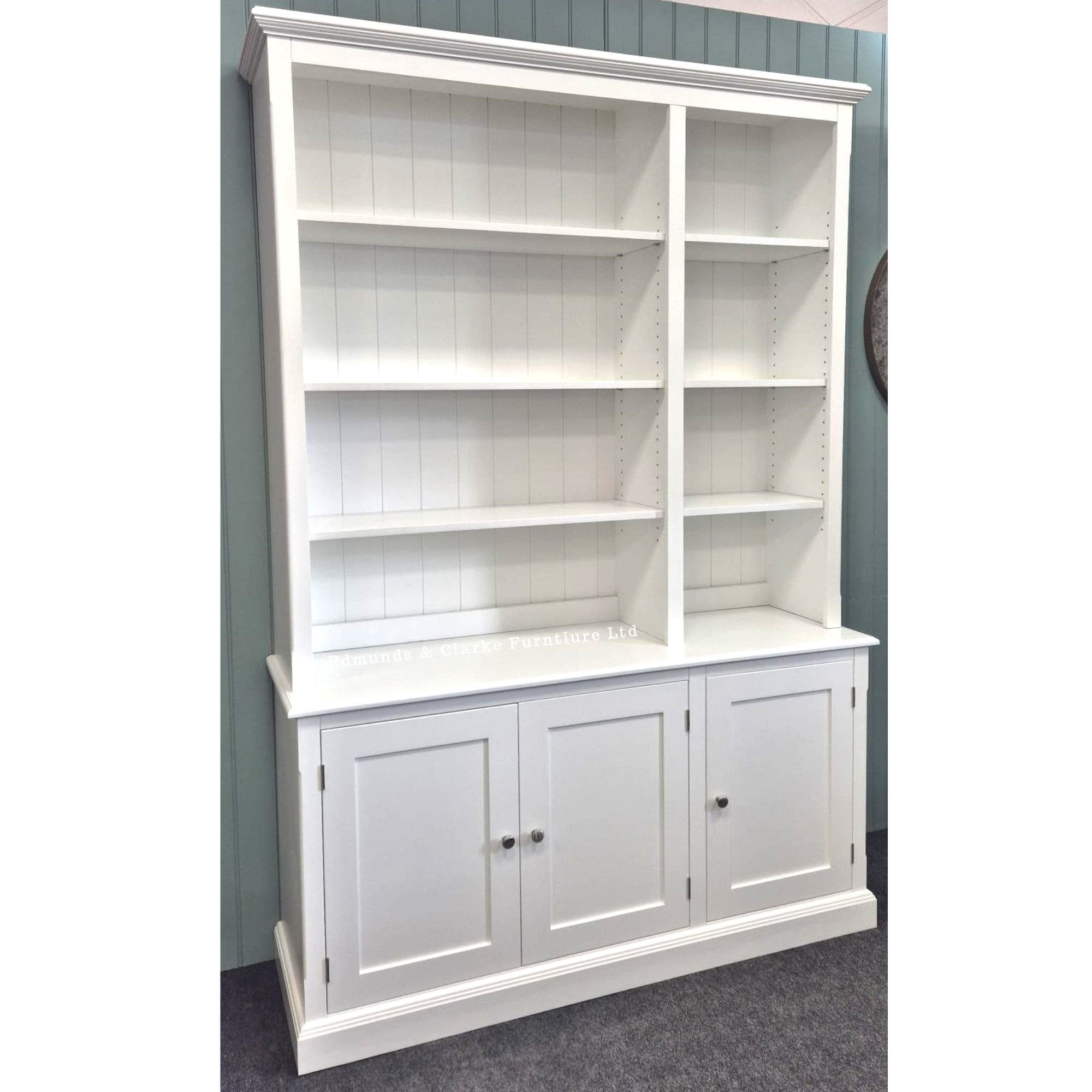 Edmunds 3 door library unit white all over side view. Edmunds & Clarke Furniture