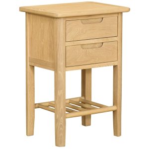 BER010 Bergen oak 2 drawer bedside with shelf under. light oak finish. Edmunds & Clarke Furniture