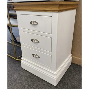 Lundy 3 Drawer Bedside White. Last one remaining. Edmunds Clarke Furniture