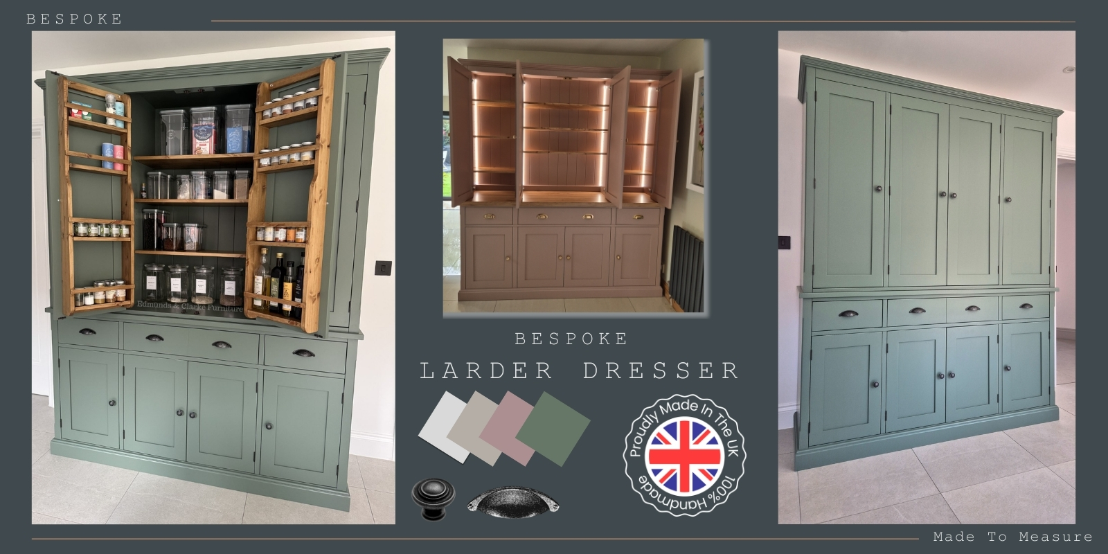 Bespoke web slide showing a Edmunds Larder dresser with ample storage. Edmunds Clarke Furniture