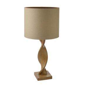 Abia Table Lamp. wood base with neutral linen shade. Edmunds Clarke Furniture