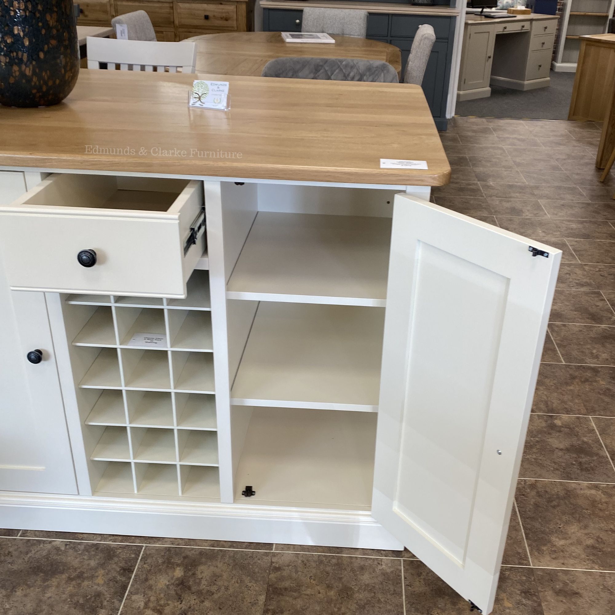 EDM08 Edmunds Kitchen Island door open SWIFT. Edmunds Clarke Furniture