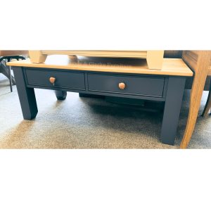 EDMCTDWLG Edmunds Large coffee table with 2 drawers Stiffkey blue oak top. Edmunds Clarke Furniture