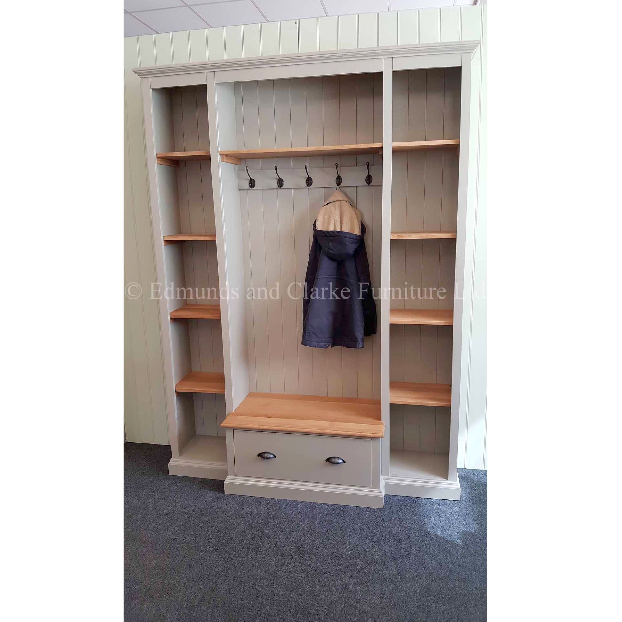 EDMHSU Edmunds hallway storage cupboard with open shelves. Edmunds Clarke Furniture