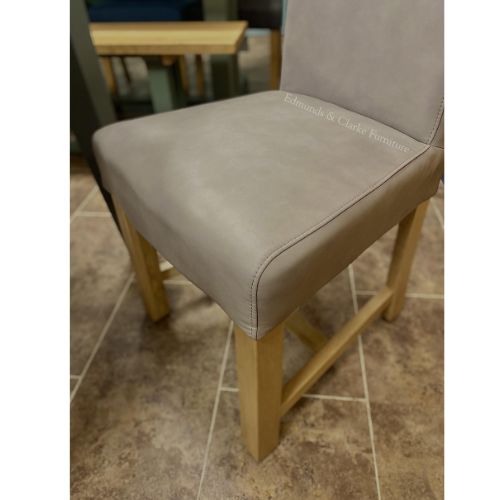 Henley Dining Leather Chair Mushroom close up. Edmunds Clarke Furniture