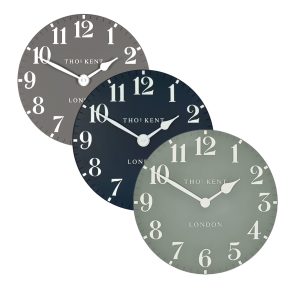 Thomas Kent 12inch Arabic Wall Clocks main image. Various colours available. Edmunds Clarke Furniture