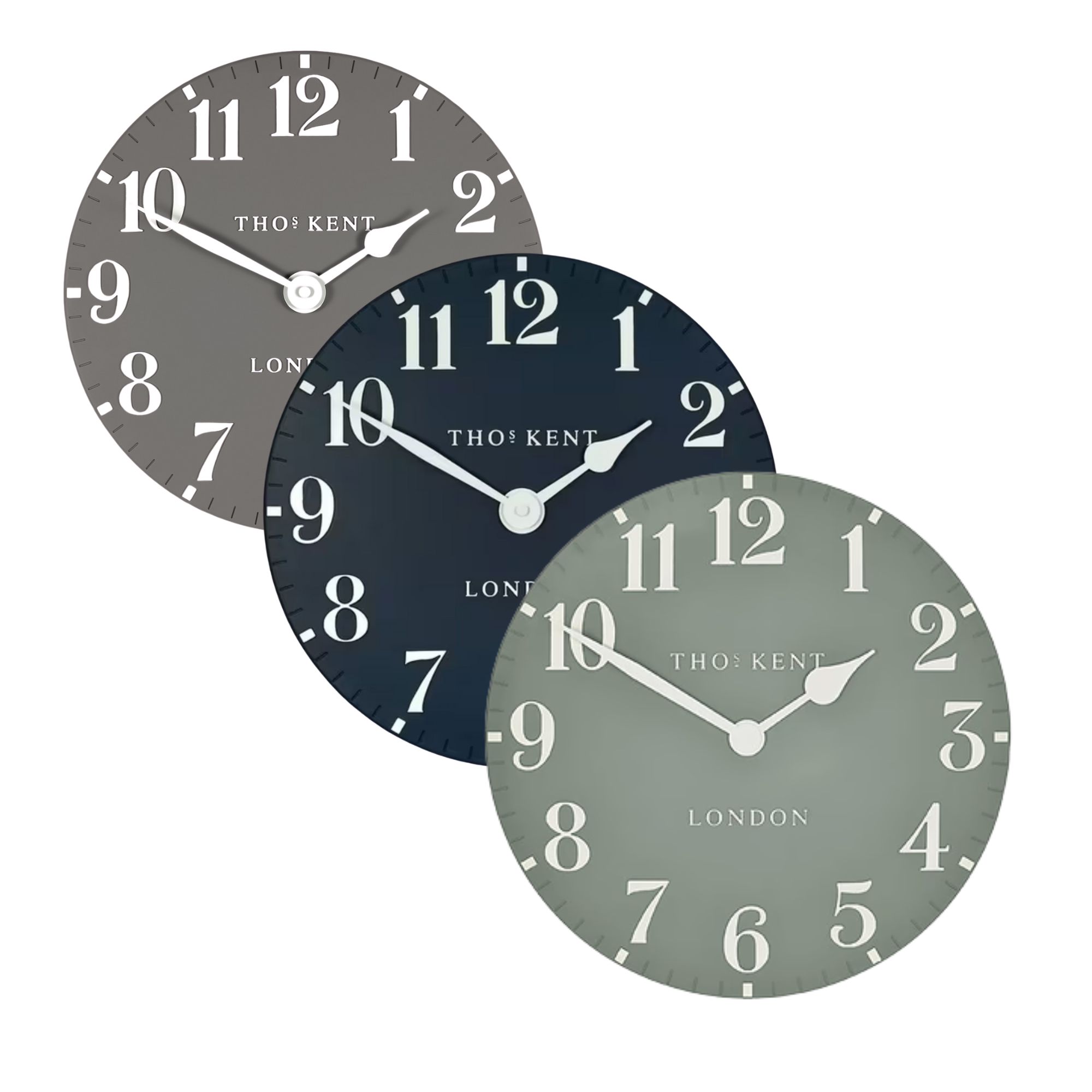 Thomas Kent 12inch Arabic Wall Clocks main image. Various colours available. Edmunds Clarke Furniture