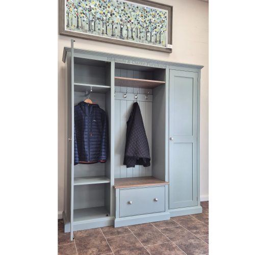 EDMHCSC Edmunds Hallway unit LARGE with breakfront drawer and hang cupboard doors open