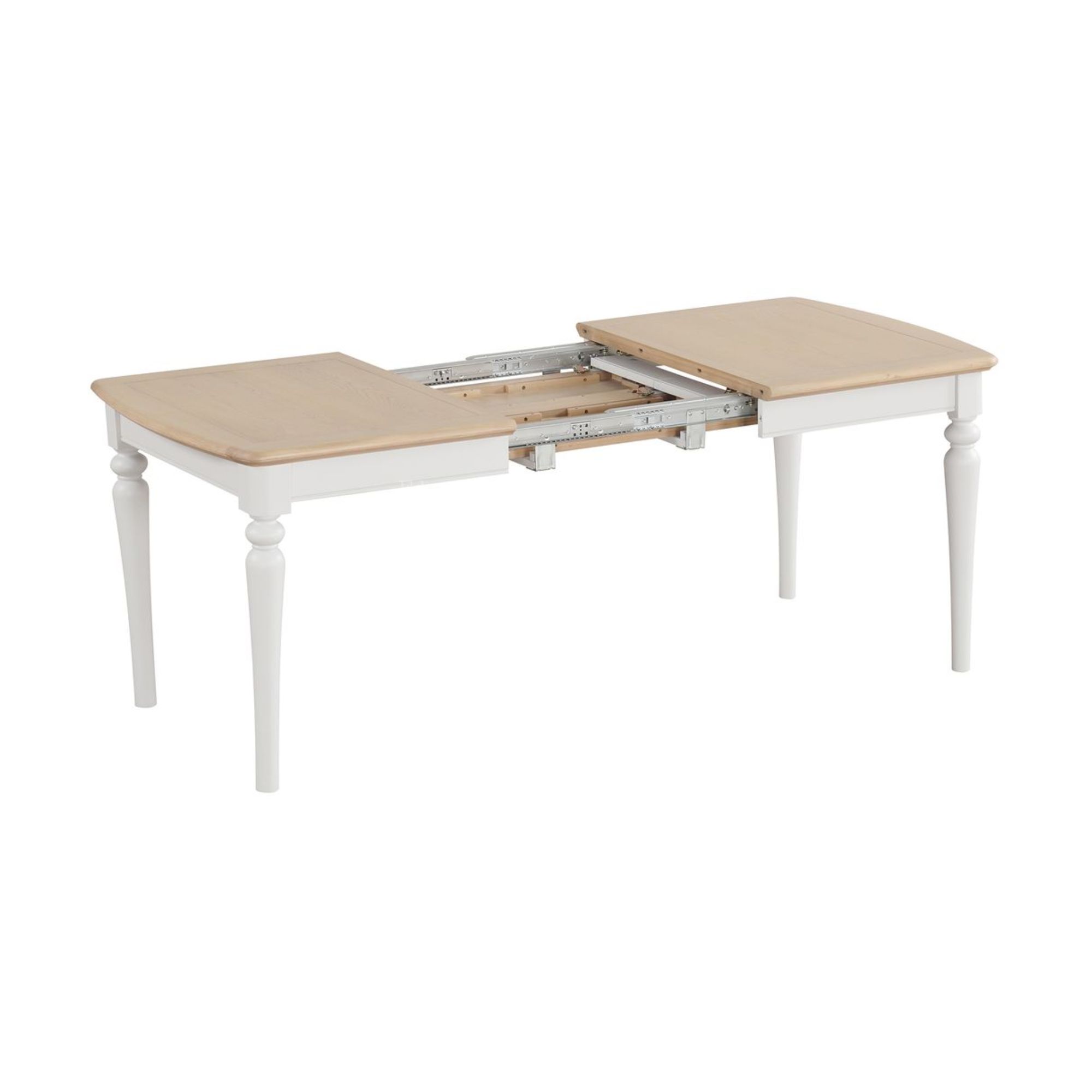 BAR094 Barton painted small ext. dining table showing leaves. Edmunds Clarke Furniture