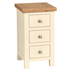 DPT009PI Dorset 3 drawer COMPACT Bedside painted ivory. Edmunds Clarke Furniture