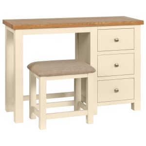 DPT022PI Dorset Single Pedestal dressing table with stool. Painted Ivory. Edmunds Clarke Furniture