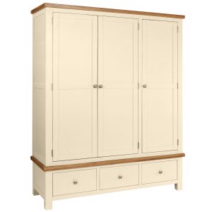DPT033PI Dorset Triple Wardrobe with 2 drawers. Painted Ivory. Edmunds Clarke Furniture