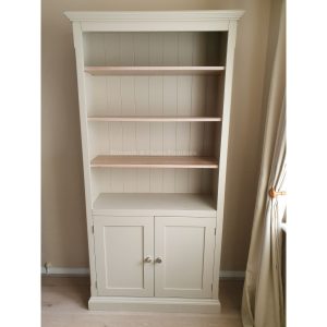 Edmunds Bookcase with cupboard Dunwich stone. Edmunds Clarke Furniture