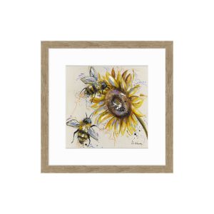 Busy Bees framed wall art. Bees on a sunflower. Edmunds Clarke Furniture