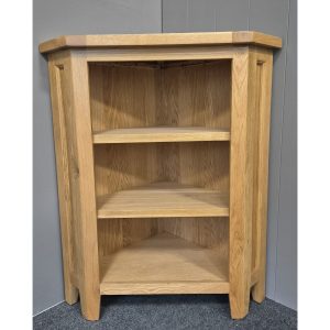 Bespoke corner oak shelf unit ex display V2. Ex Display. Edmunds Clarke Furniture