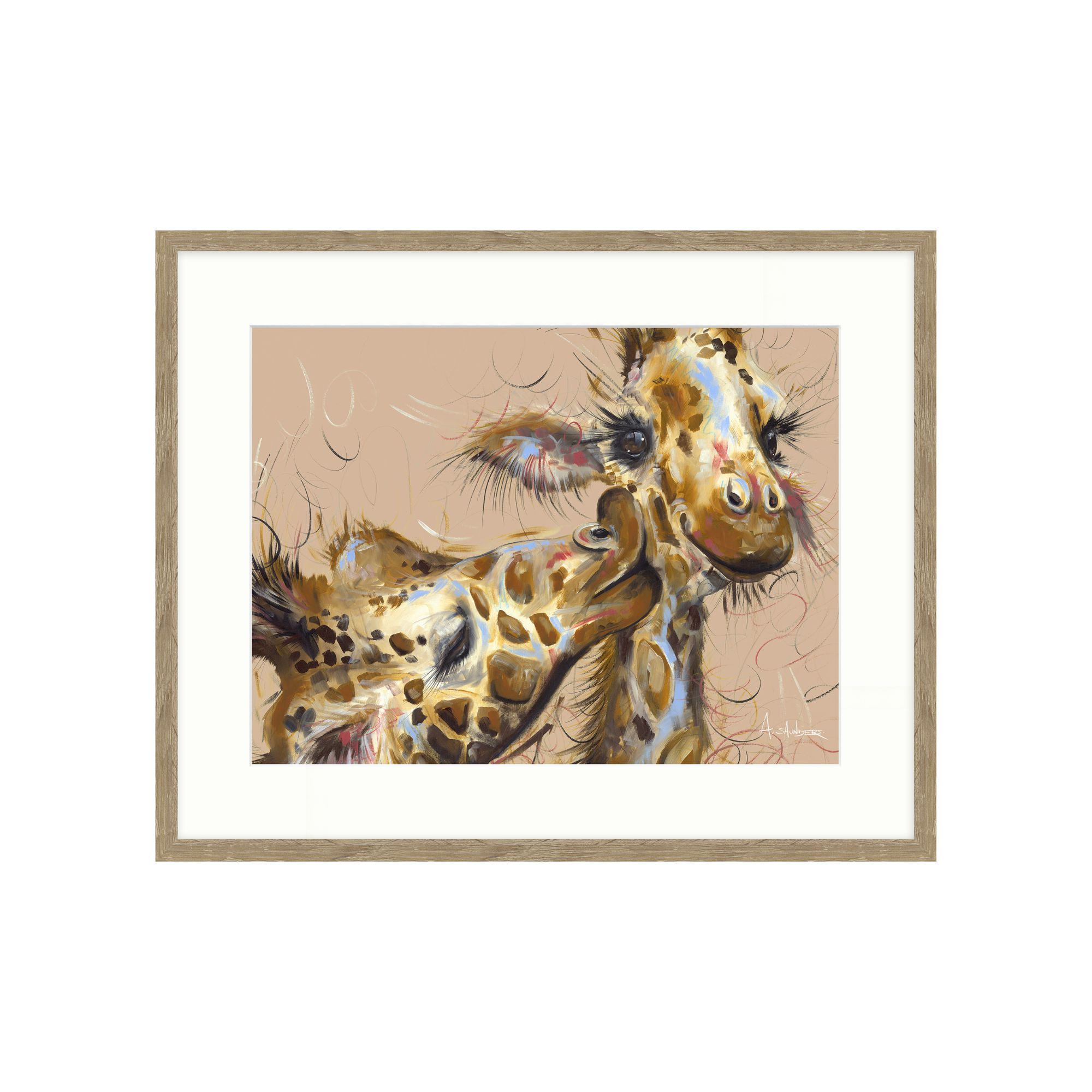 Kisses framed art of giraffes. 65cm x 42cm Edmunds Clarke Furniture