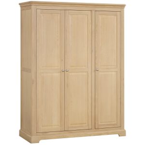Barton Oak Triple Wardrobe with removable shelves in single section. Edmunds Clarke Furniture