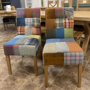 Colin Patchwork dining chairs Ex Display V2. Reduced price to clear. Edmunds Clarke Furniture