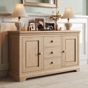 BOK052 Barton Oak Large Sideboard 3 drawer Room set. Edmunds Clarke Furniture