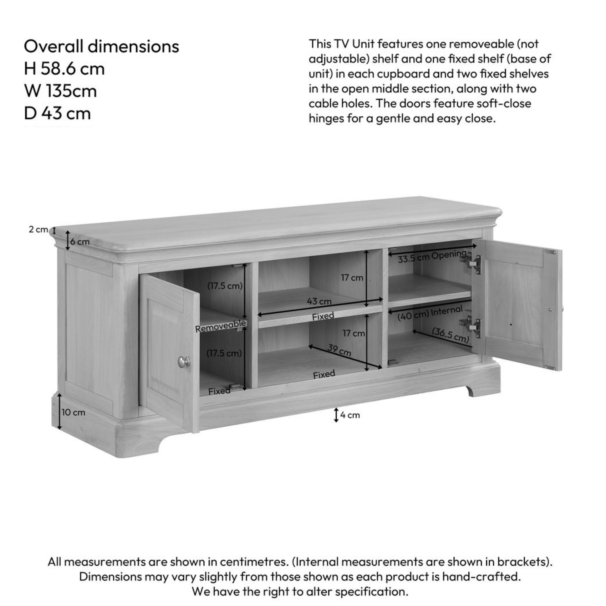 BOK072 Barton Oak Tv Unit Dimensions. Edmunds Clarke Furniture