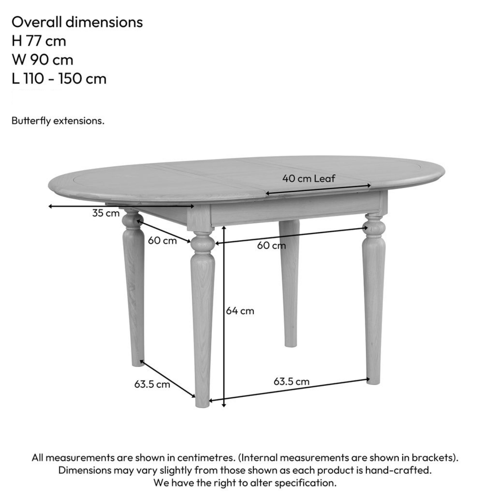 BOK141 Barton Oak Round butterfly ext table dimensions. Edmunds Clarke Furntiure