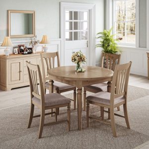 BOK141 Barton Oak Round butterfly extending dining table room set. Edmunds Clarke Furniture