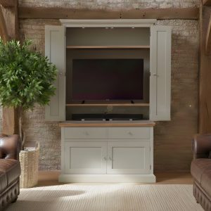 EDMHATV120 Edmunds Small Hide-away tv unit bifold doors room set. Edmunds Clarke Furniture