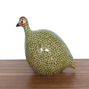 Ceramic bird Gracie - colour grass. Green painted spots with orange beak detail. Edmunds Clarke Ltd