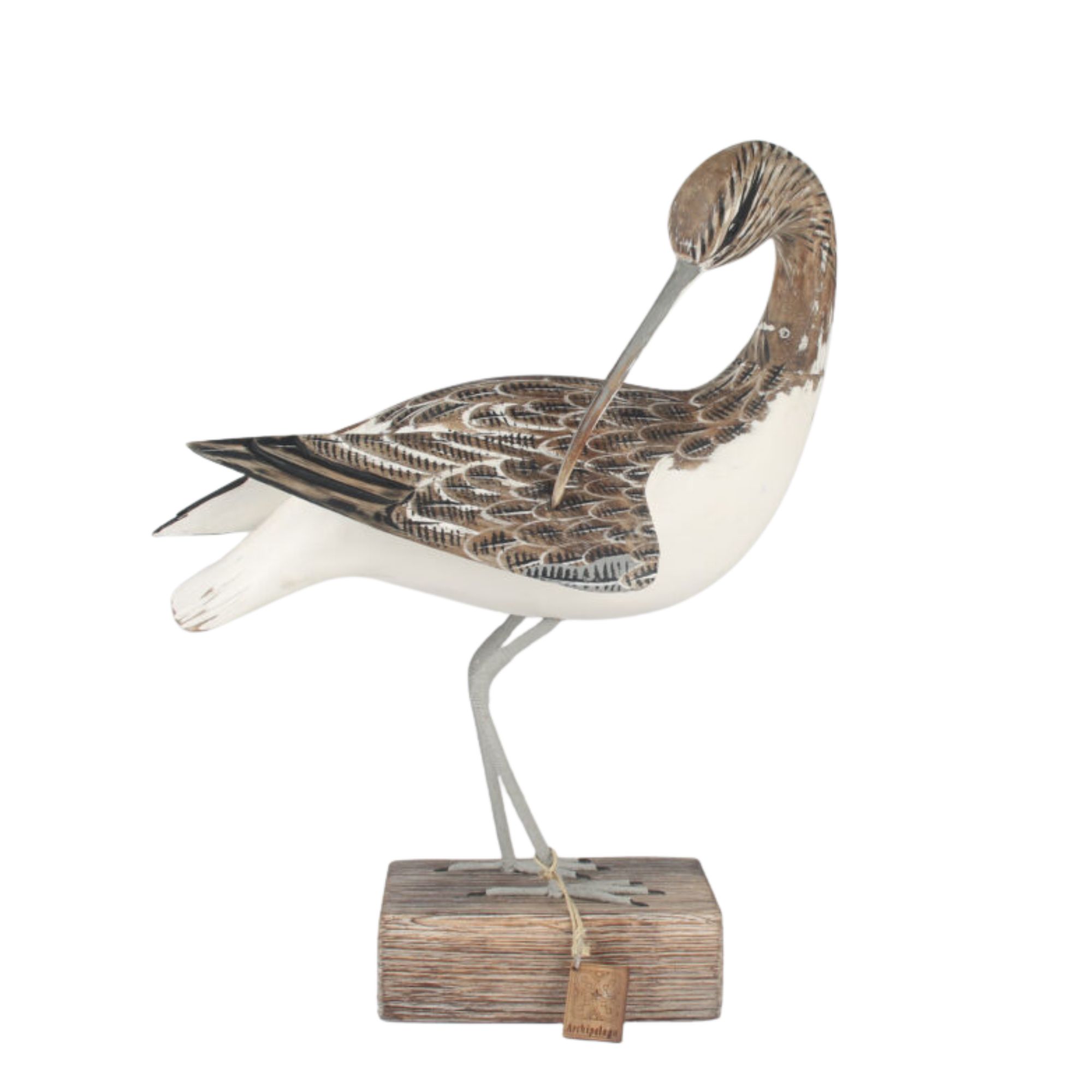 Curlew carving preening side view. Edmunds Clarke Furniture