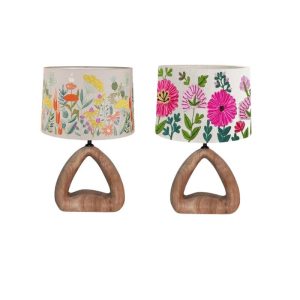 Llewellyn table lamp showing with both Ezra and Ensley shade. Floral shades