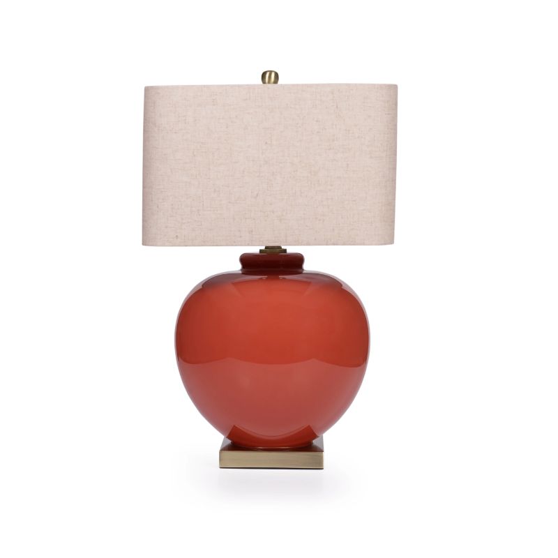 Lottie Table lamp Terracotta round base with neutral linen shade