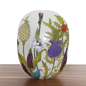 Thistlebud large vase colourful greens, purples, oranges