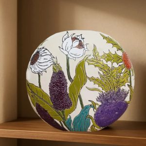 Thistlebud small vase colourful greens, purples, oranges