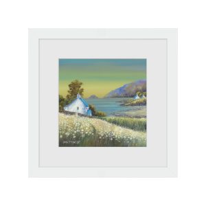 AK13017 Evening Glow. a coastal cottage by the harbour with colourful evening sky