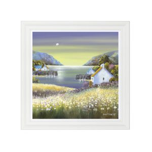AK13020 Harbour Moon HF. framed art in a white frame