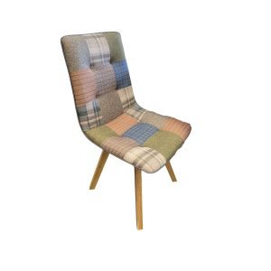 Atlanta Dining Chair patchwork with light oak legs. Edmunds Clarke Furniture