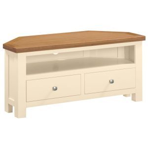 Dorset Large Corner TV Unit Ivory with oak top