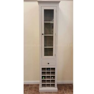 Bespoke painted tall narrow cupboard with glazed wine rack