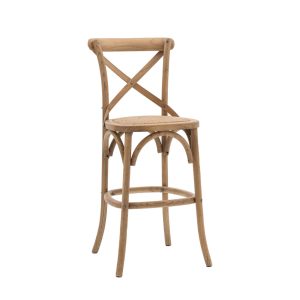 Cross Back Bar Stool front. Rattan seat