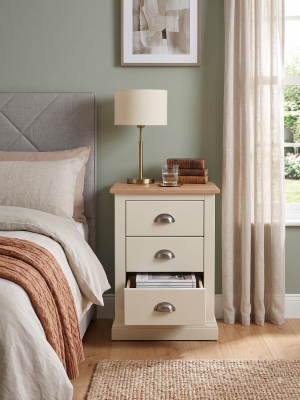 Painted 3 Drawer Bedside with an Oak Top and gunmetal cup handles