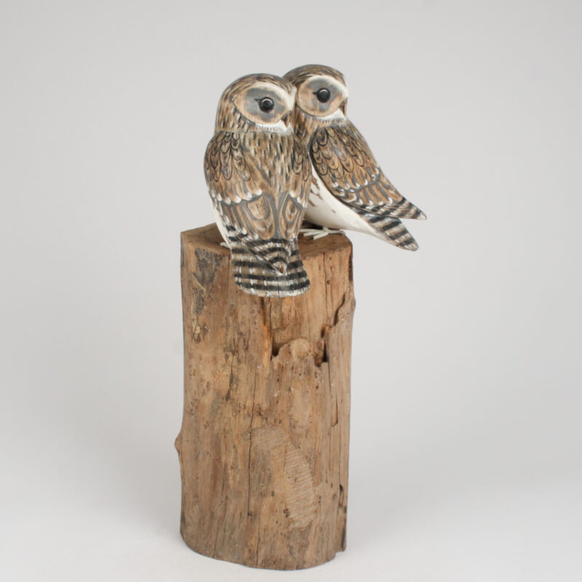 Double Little Owl Block Carving side view